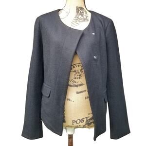 Black Blazer LOFT Ann Taylor Size 10 Snap Moto Zip Sleeve Wool Blend Jacket